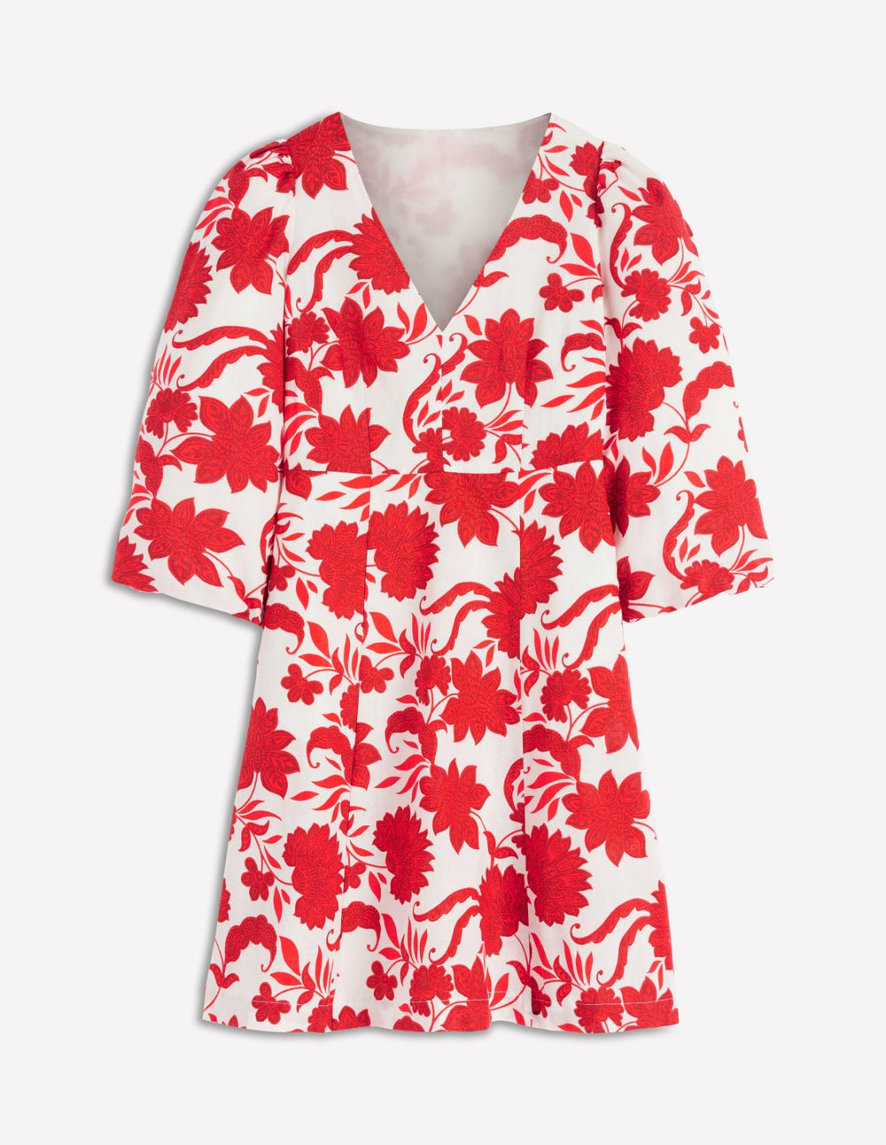 Marla Linen Blend Short Dress-Red Elegant Blossom / Boden us