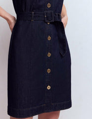 Short Gold Button Denim Dress-Indigo / Boden Sale