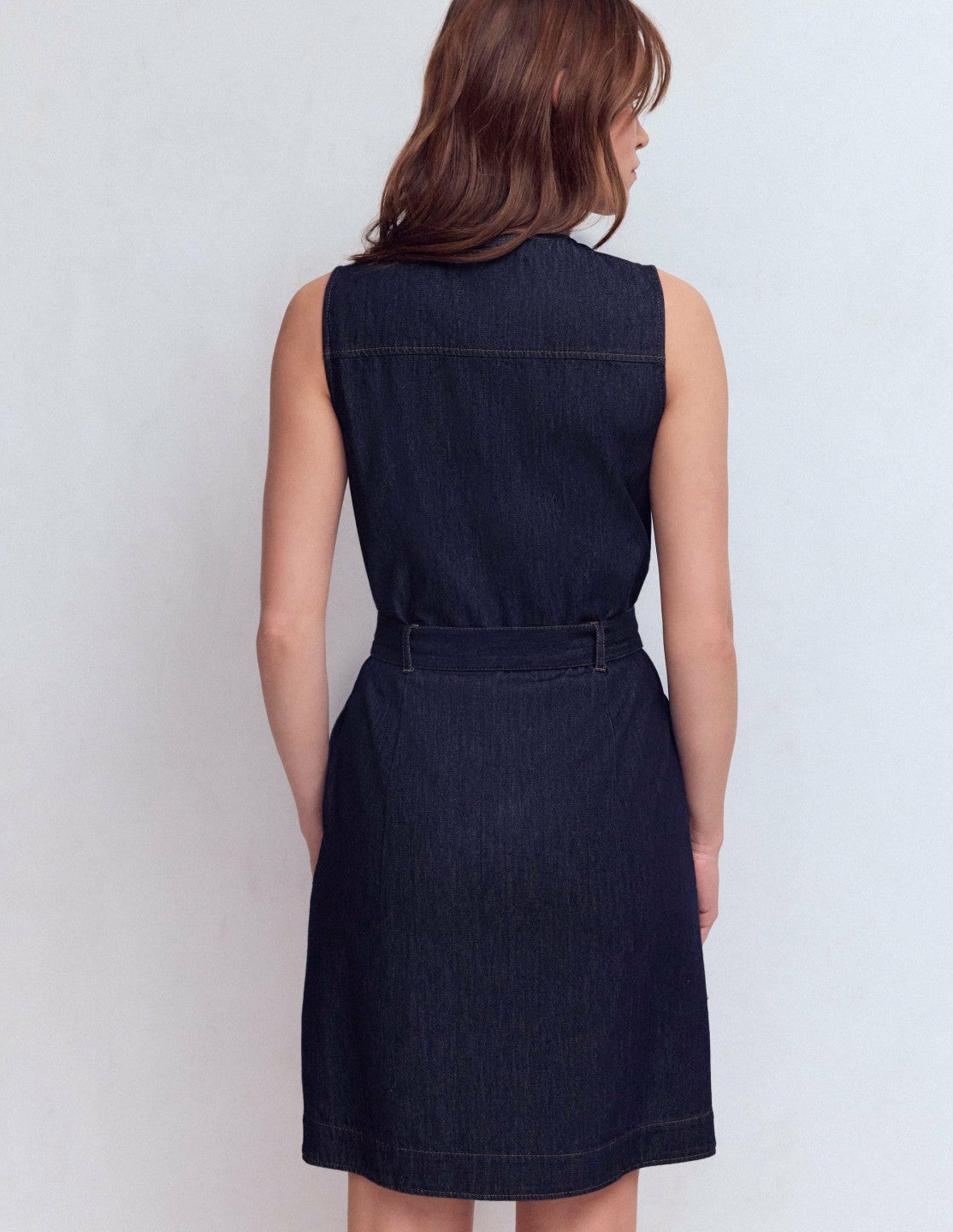 Short Gold Button Denim Dress-Indigo / Boden Sale