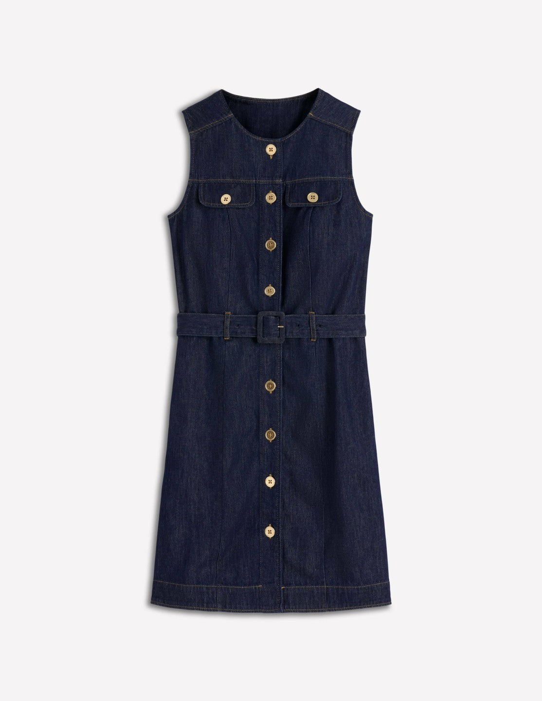 Short Gold Button Denim Dress-Indigo / Boden Sale