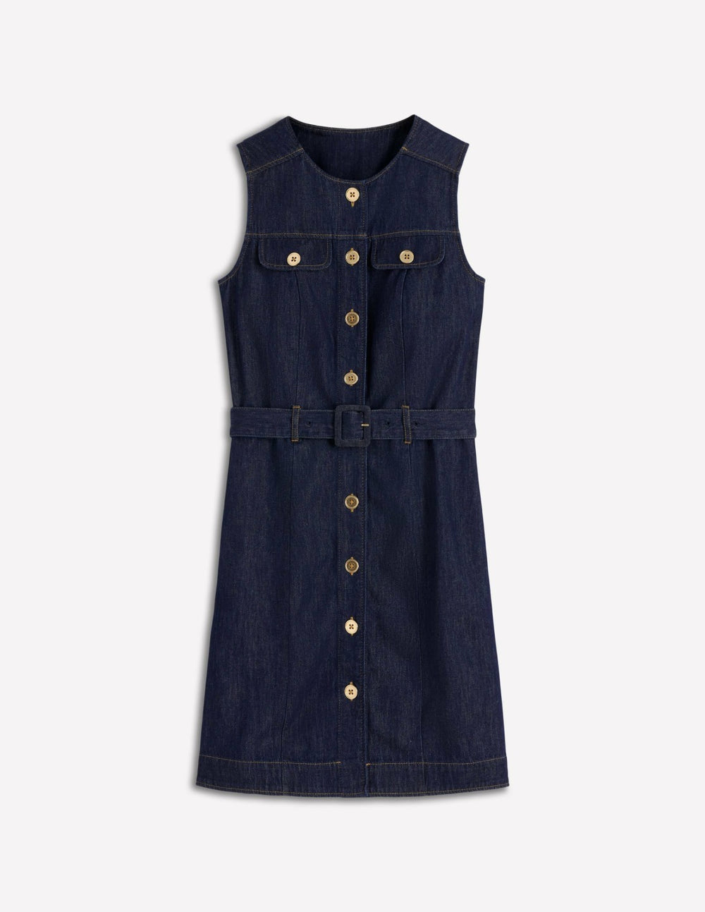 Short Gold Button Denim Dress-Indigo / Boden Sale
