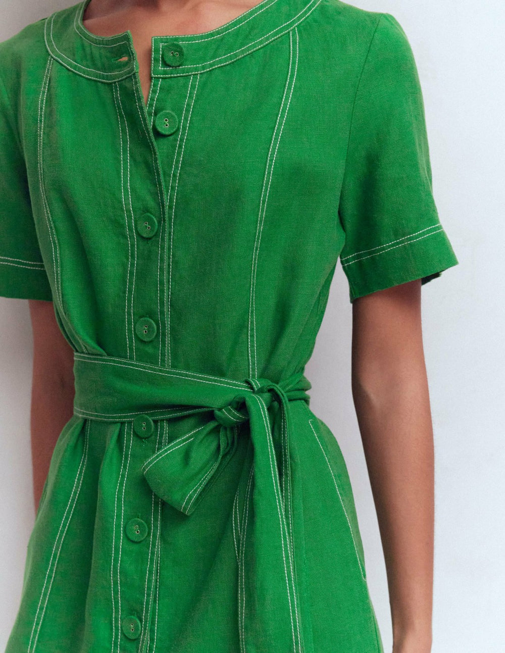 Callie Linen Short Dress-Highland Green / Boden Online