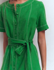 Callie Linen Short Dress-Highland Green / Boden Online