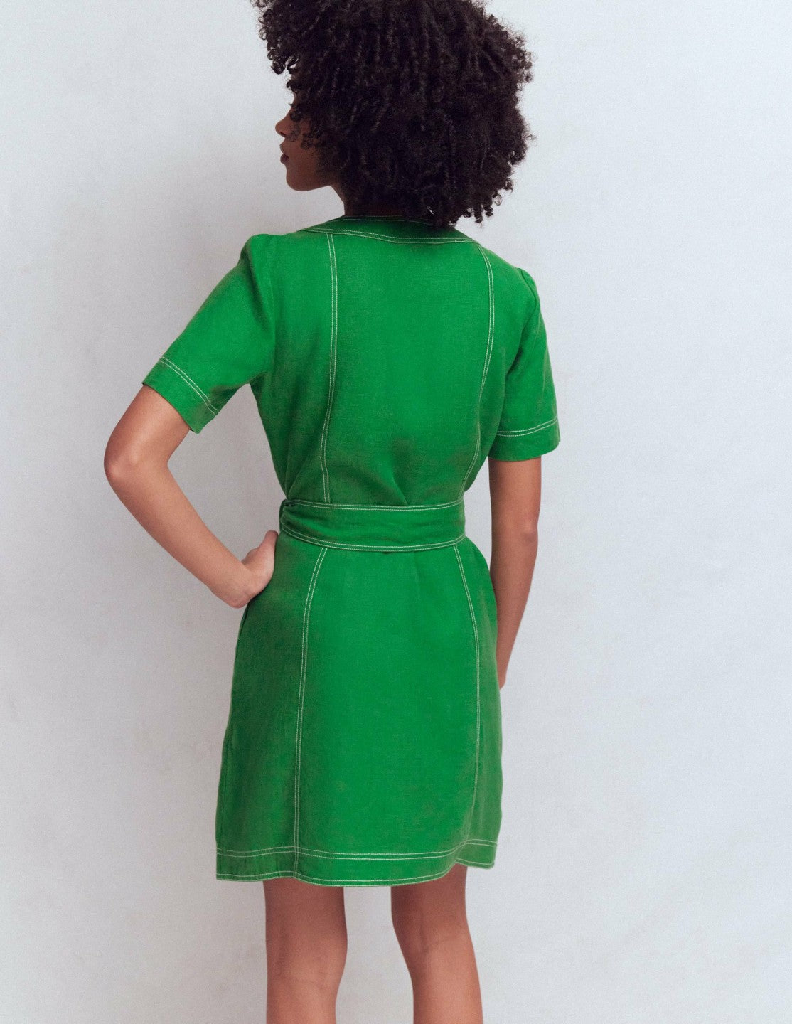 Callie Linen Short Dress-Highland Green / Boden Online