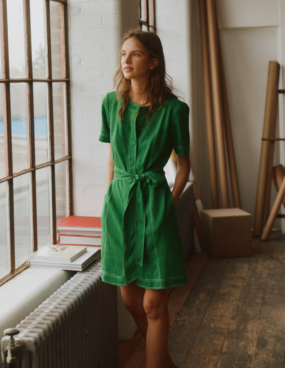 Callie Linen Short Dress-Highland Green / Boden Online