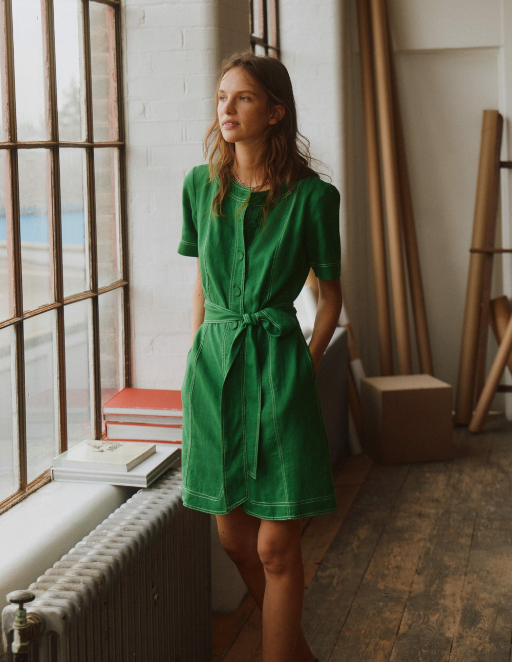 Callie Linen Short Dress-Highland Green / Boden Online