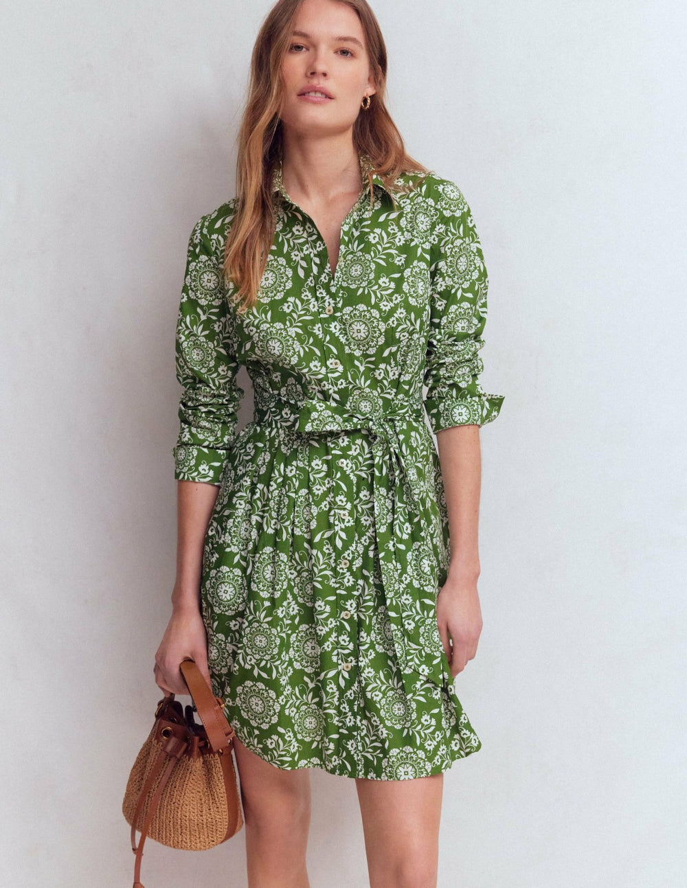 Alexa Long Sleeve Short Dress-Green, Decorative Blossom / Boden Outlet