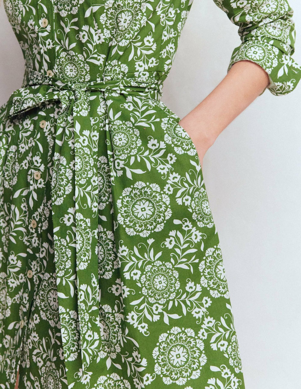 Alexa Long Sleeve Short Dress-Green, Decorative Blossom / Boden Outlet