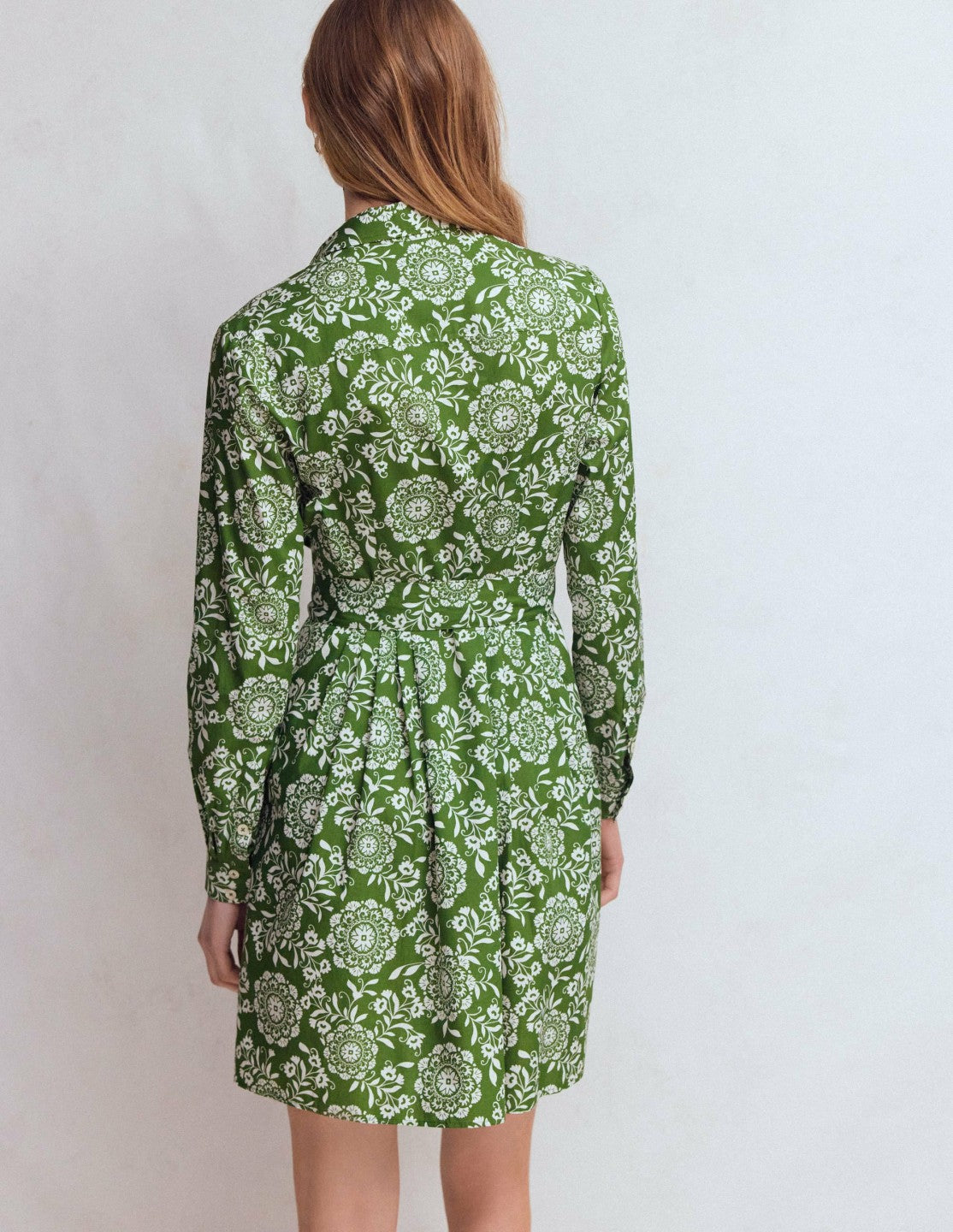 Alexa Long Sleeve Short Dress-Green, Decorative Blossom / Boden Outlet