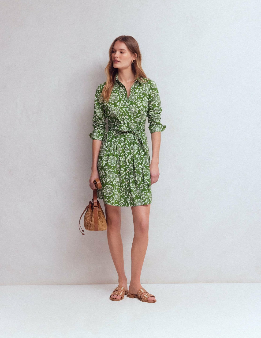 Alexa Long Sleeve Short Dress-Green, Decorative Blossom / Boden Outlet