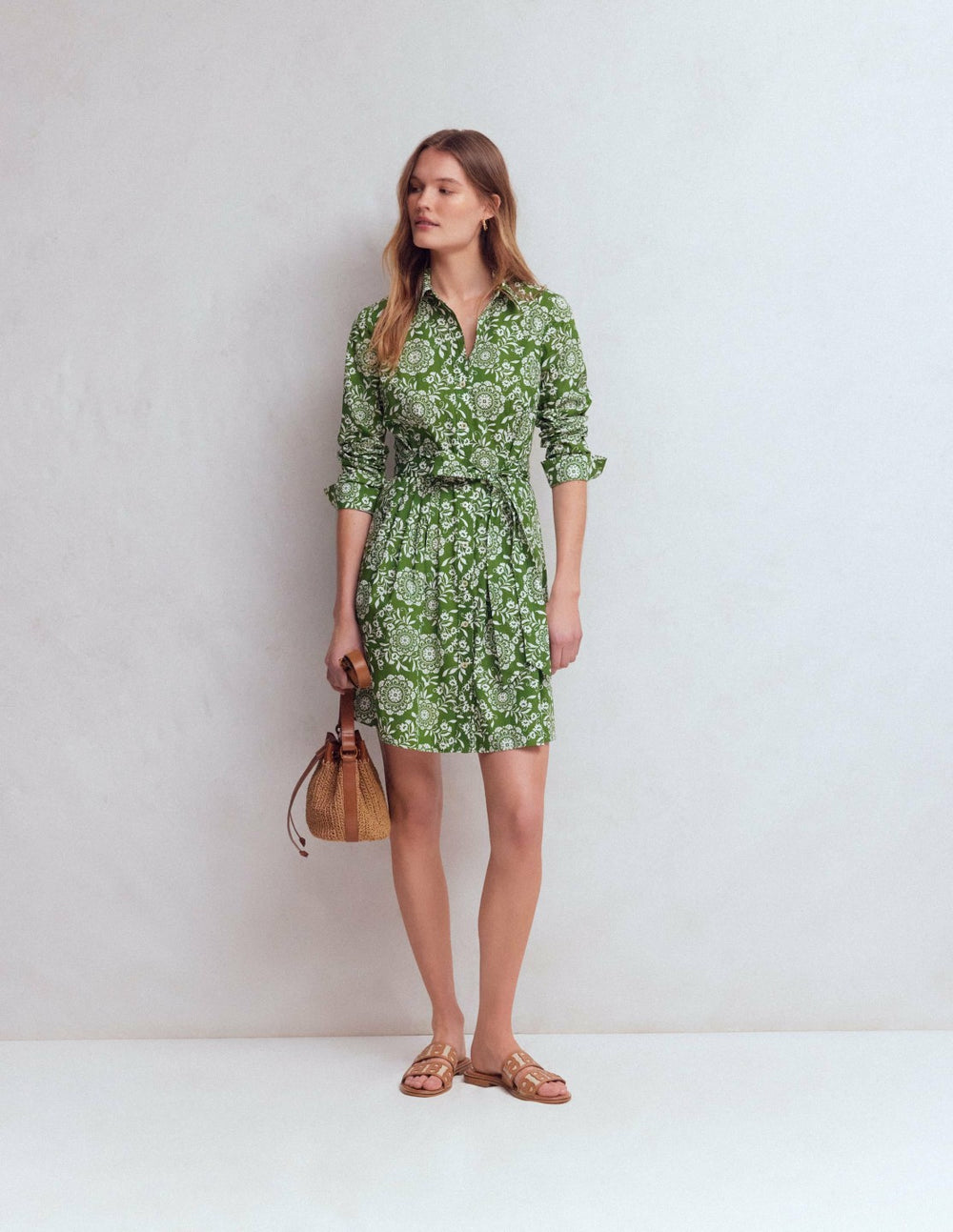 Alexa Long Sleeve Short Dress-Green, Decorative Blossom / Boden Outlet
