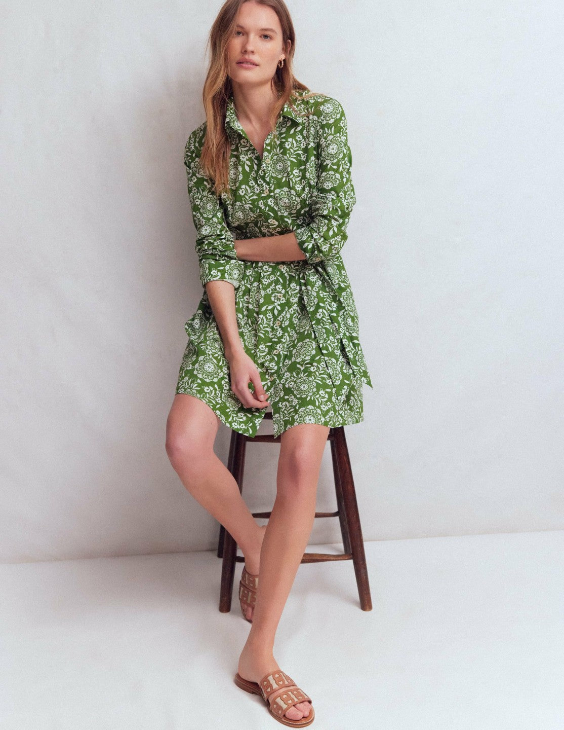 Alexa Long Sleeve Short Dress-Green, Decorative Blossom / Boden Outlet