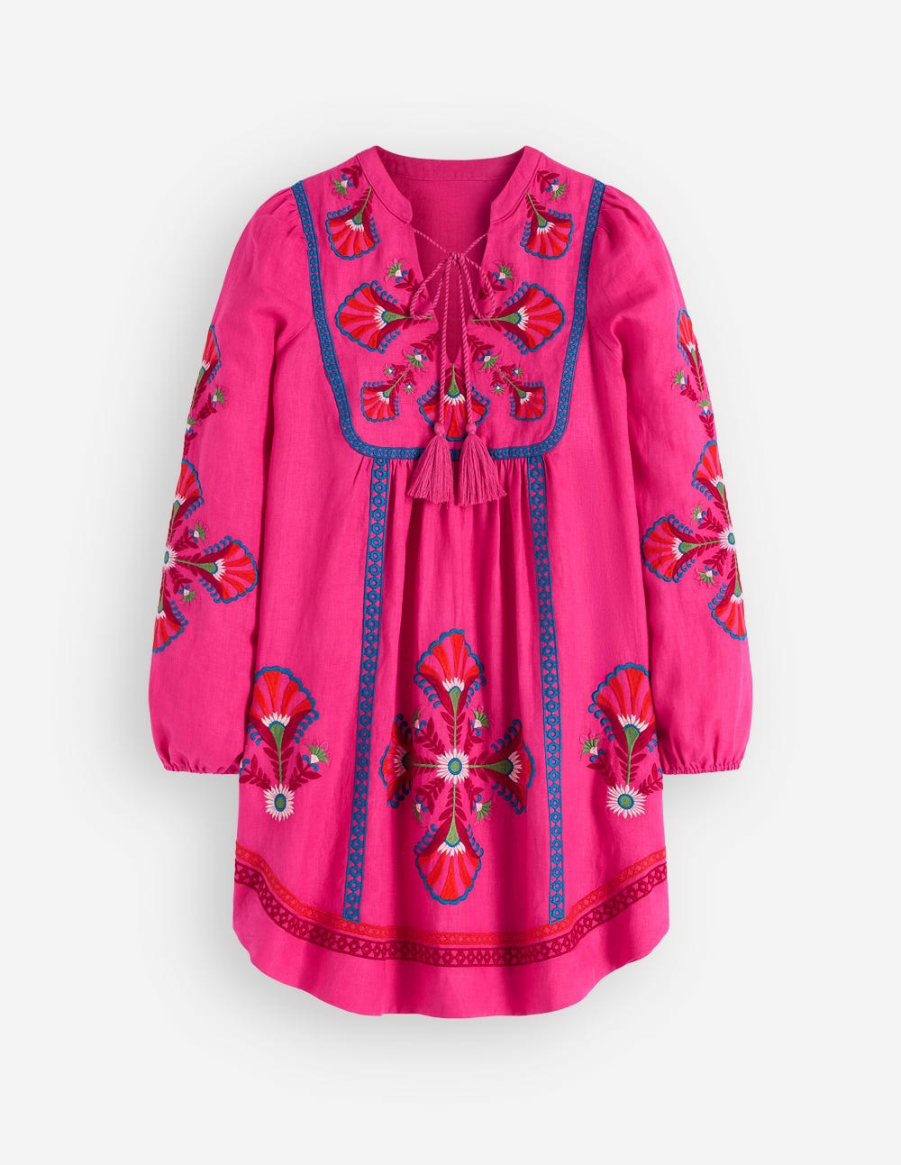 Pia Linen Blend Yoke Dress-Pink Embroidery / Boden us