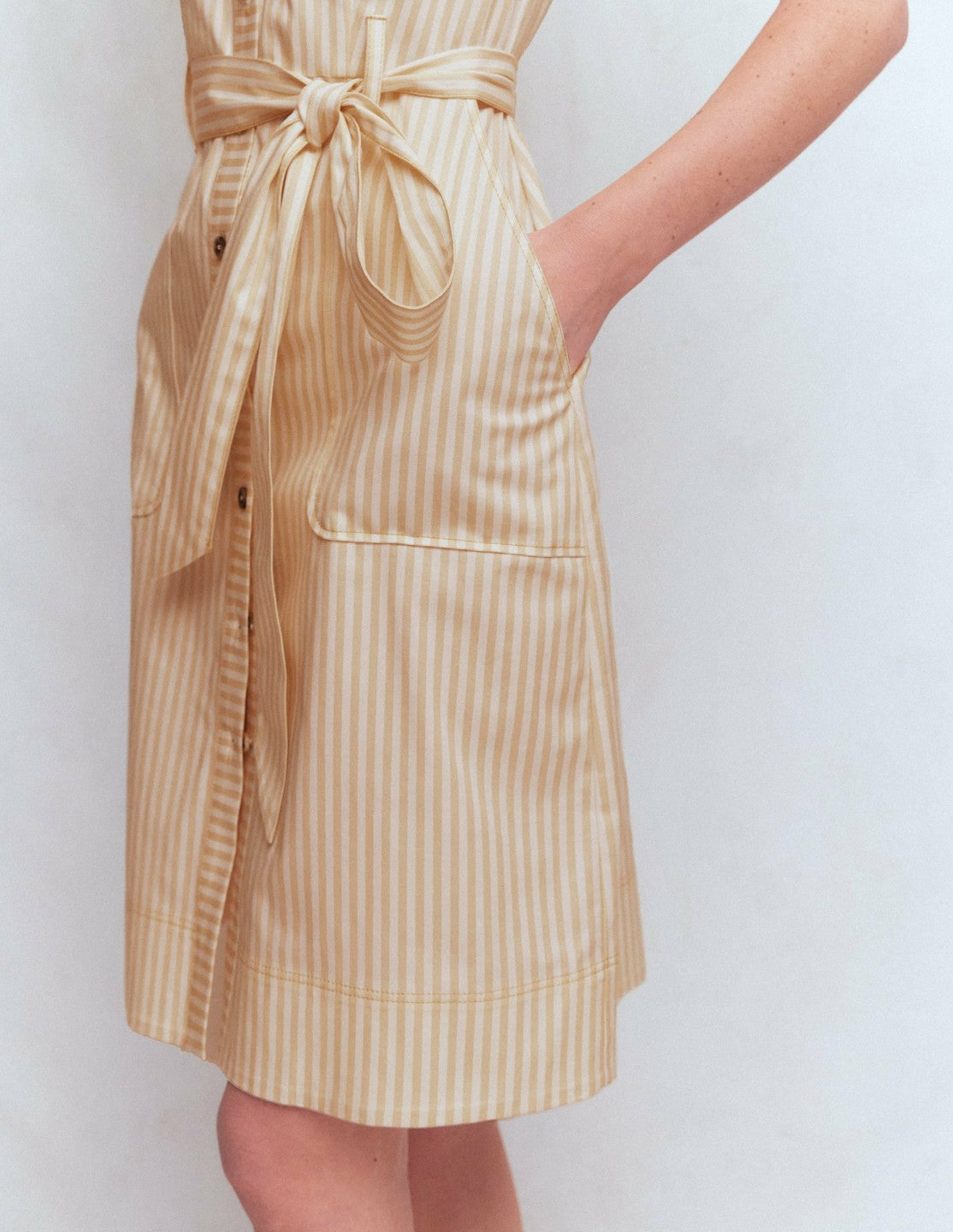Short Belted Shirt Dress-Brown, Ivory Ticking Stripe / Boden Online