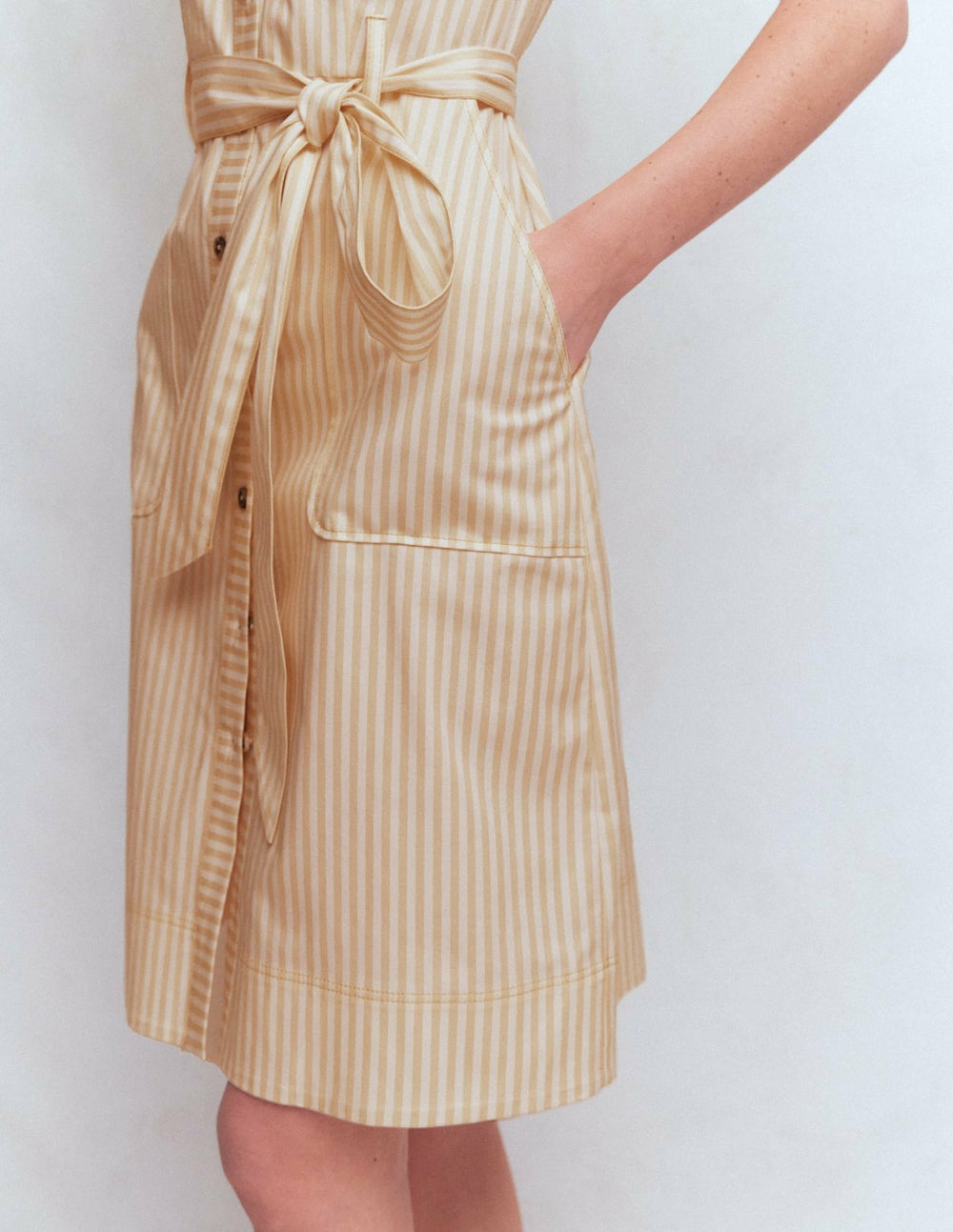 Short Belted Shirt Dress-Brown, Ivory Ticking Stripe / Boden Online