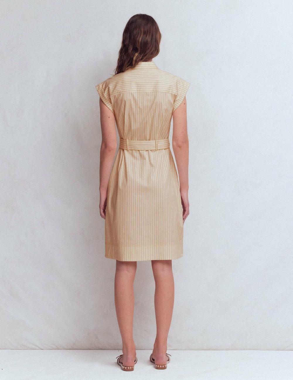 Short Belted Shirt Dress-Brown, Ivory Ticking Stripe / Boden Online