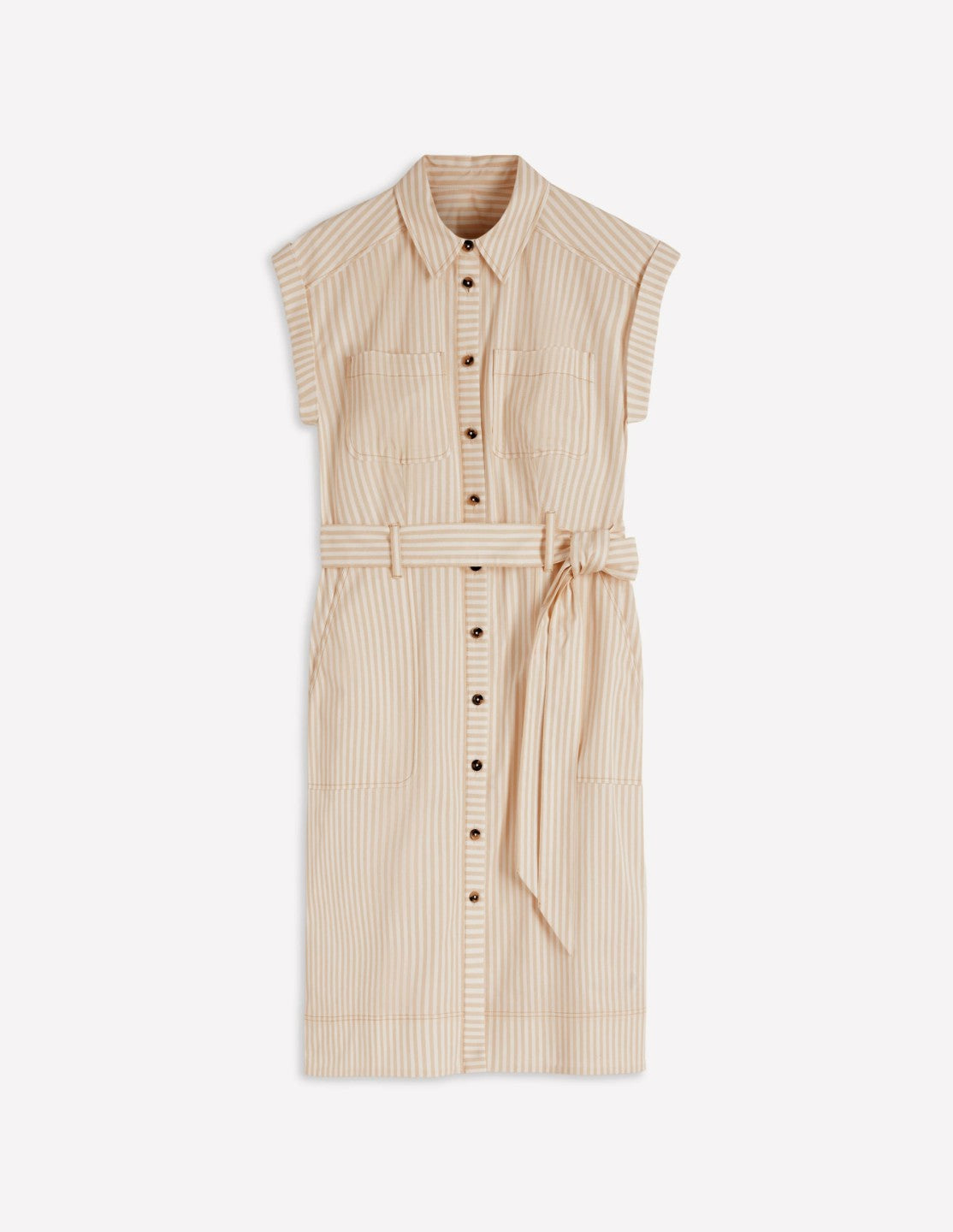 Short Belted Shirt Dress-Brown, Ivory Ticking Stripe / Boden Online