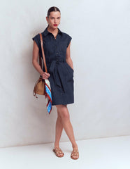 Short Belted Shirt Dress-Navy / Boden Outlet