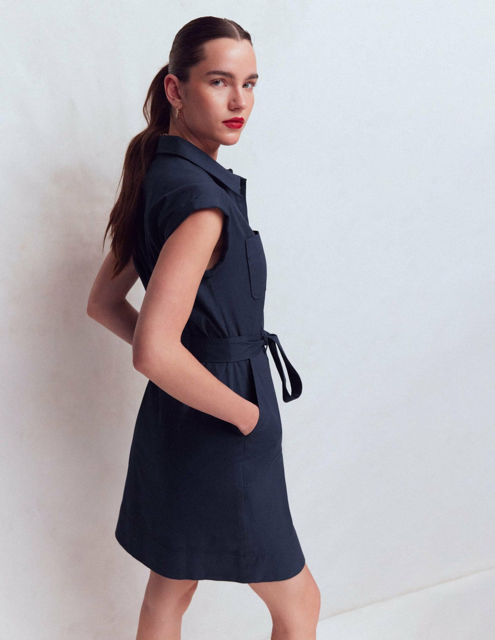 Short Belted Shirt Dress-Navy / Boden Outlet