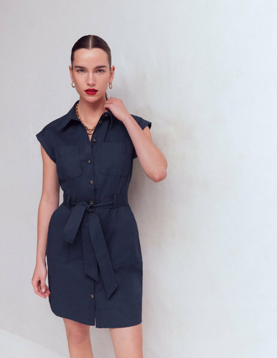 Short Belted Shirt Dress-Navy / Boden Outlet