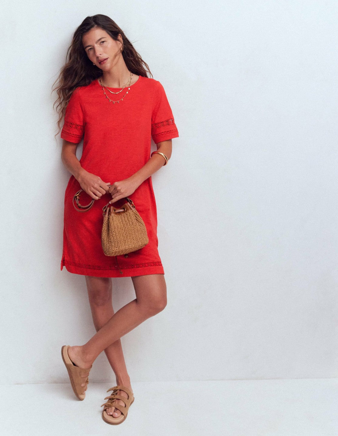 Hattie Jersey T-shirt Dress-Red Coral / Boden On sale