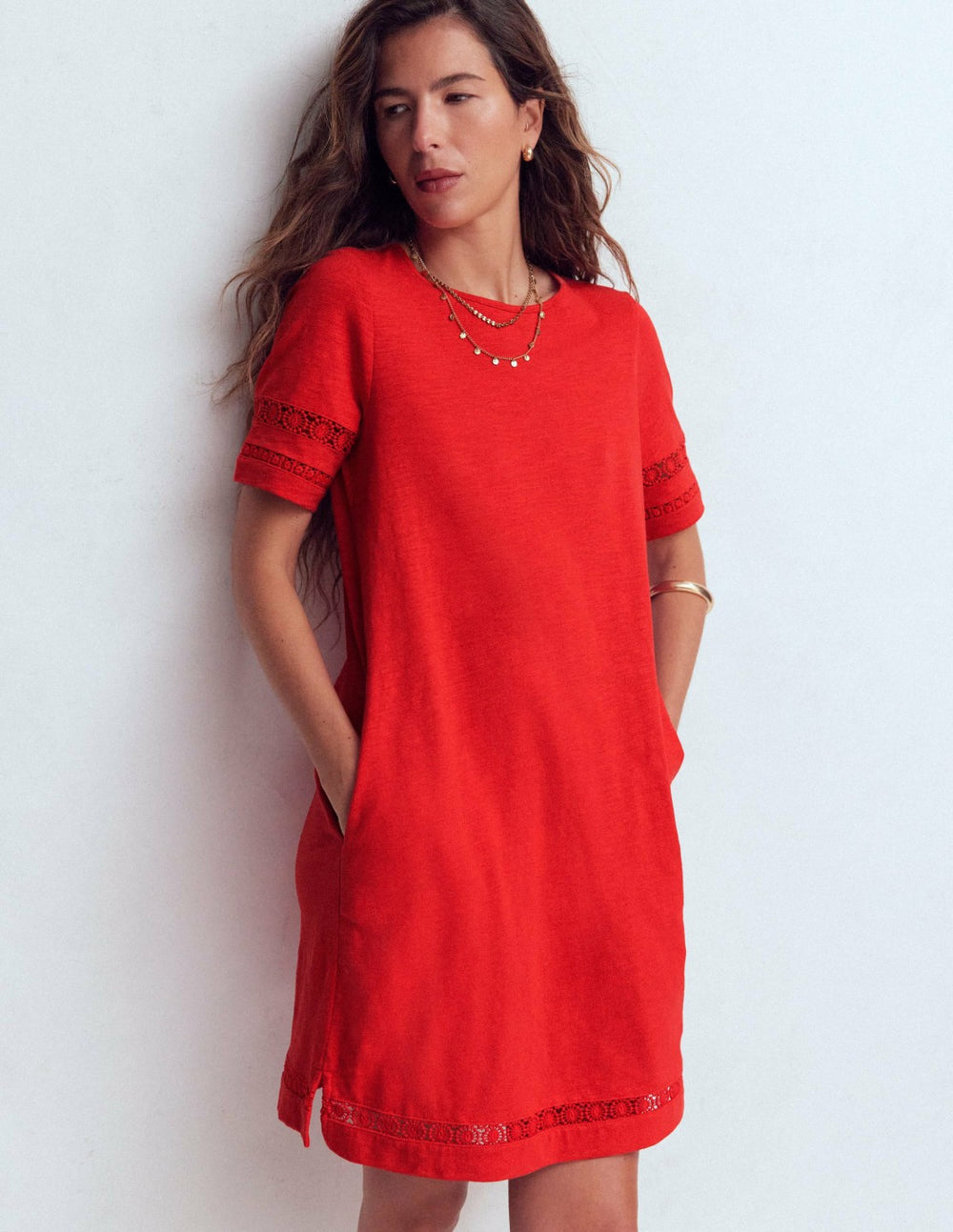 Hattie Jersey T-shirt Dress-Red Coral / Boden On sale