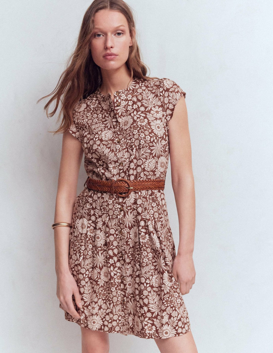 Arabella Short Linen Dress-Brown Flowerbed Bloom / Boden us