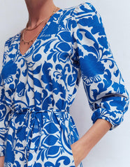 Cary V-Neck Jersey Dress-Blue, Flourishing Meadow / Boden