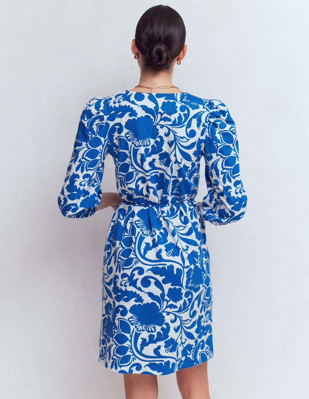 Cary V-Neck Jersey Dress-Blue, Flourishing Meadow / Boden