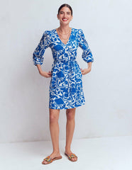 Cary V-Neck Jersey Dress-Blue, Flourishing Meadow / Boden