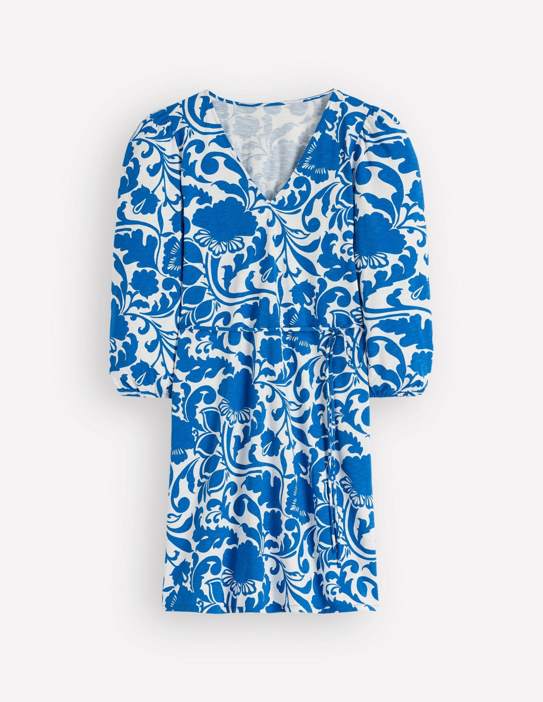 Cary V-Neck Jersey Dress-Blue, Flourishing Meadow / Boden