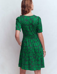 Louisa Short Jersey Dress-Midnight Teal, Floral Frenzy / Boden Sale