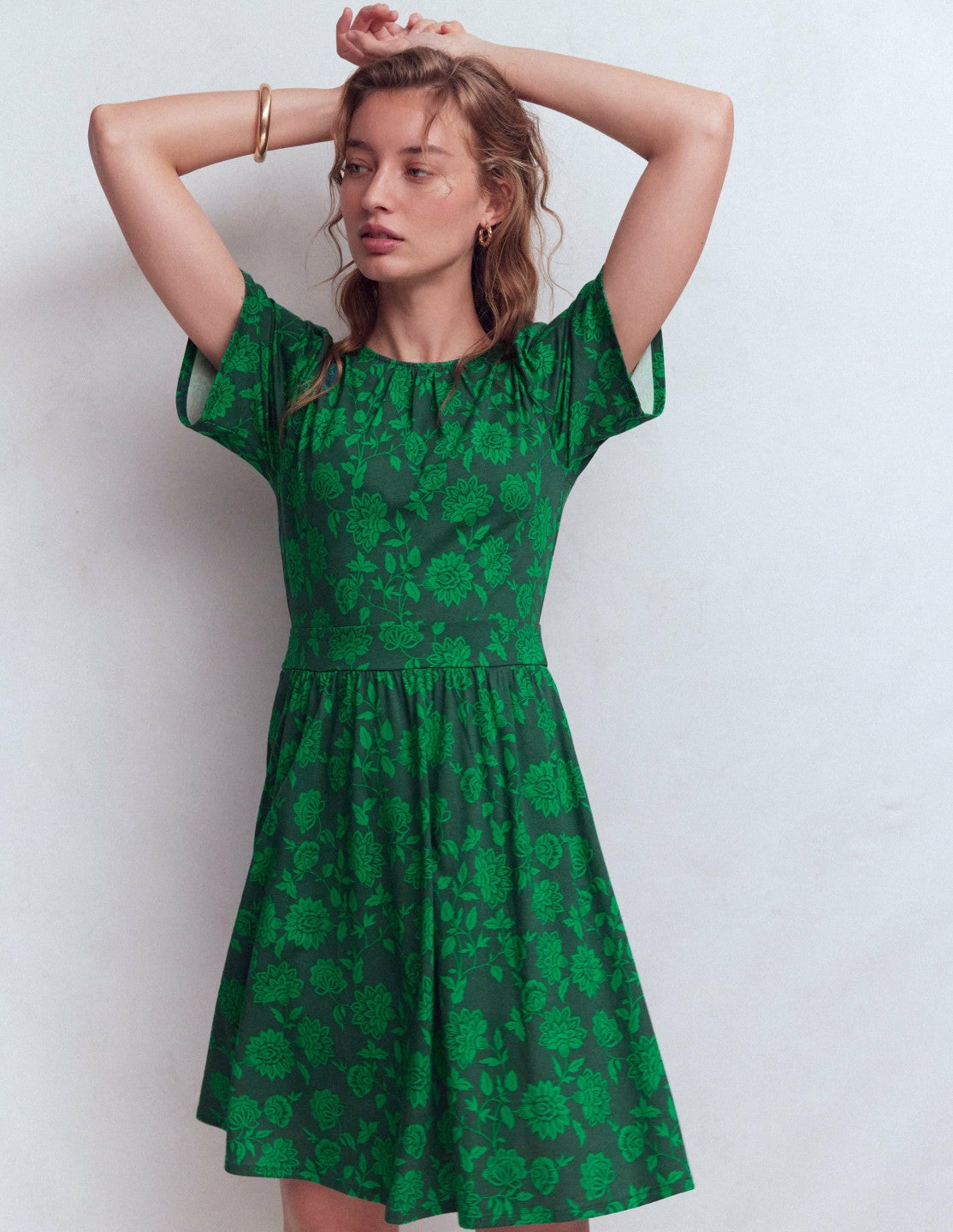 Louisa Short Jersey Dress-Midnight Teal, Floral Frenzy / Boden Sale