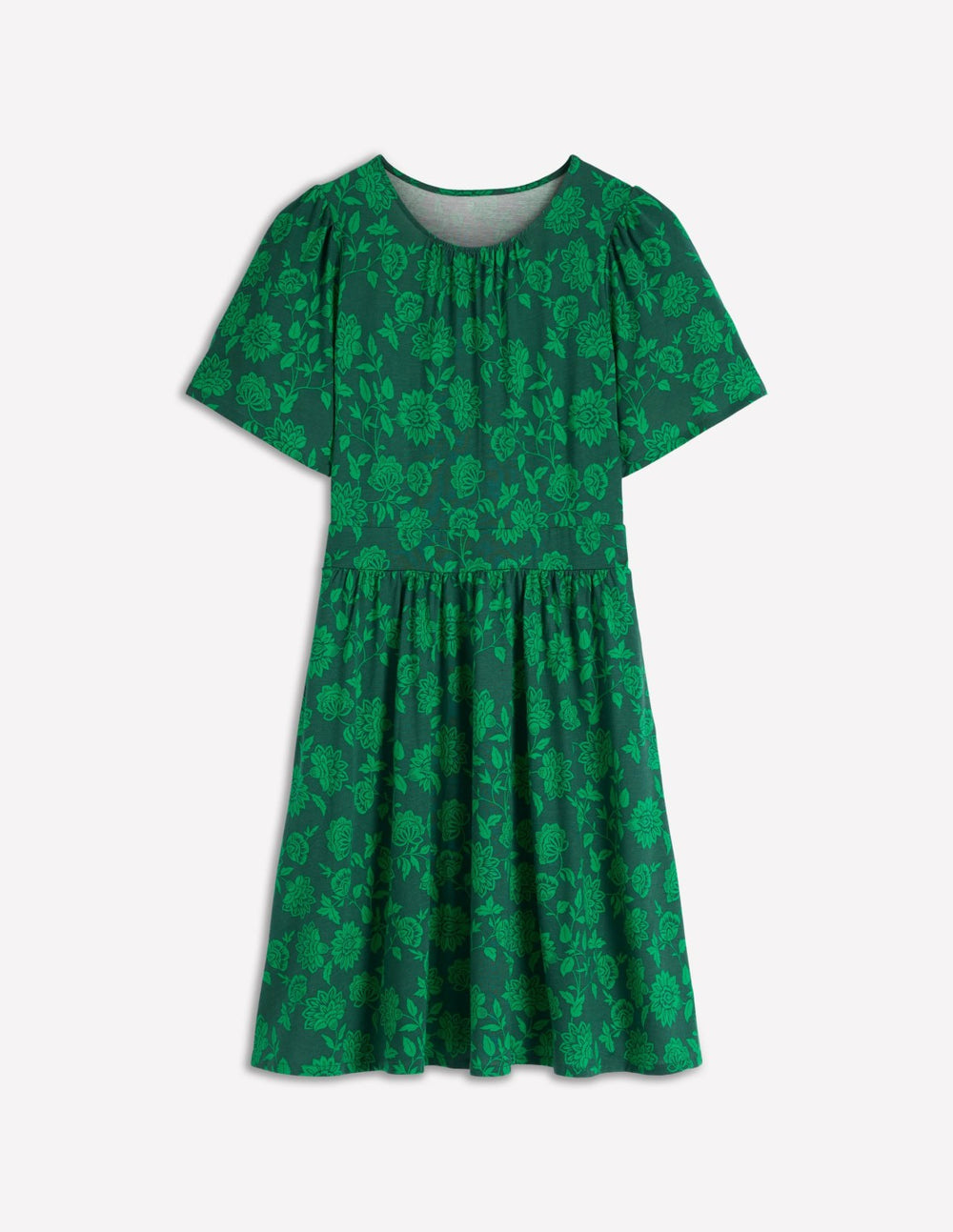 Louisa Short Jersey Dress-Midnight Teal, Floral Frenzy / Boden Sale