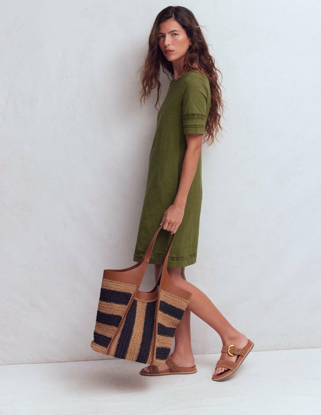 Hattie Jersey T-shirt Dress-Olive / Boden Online