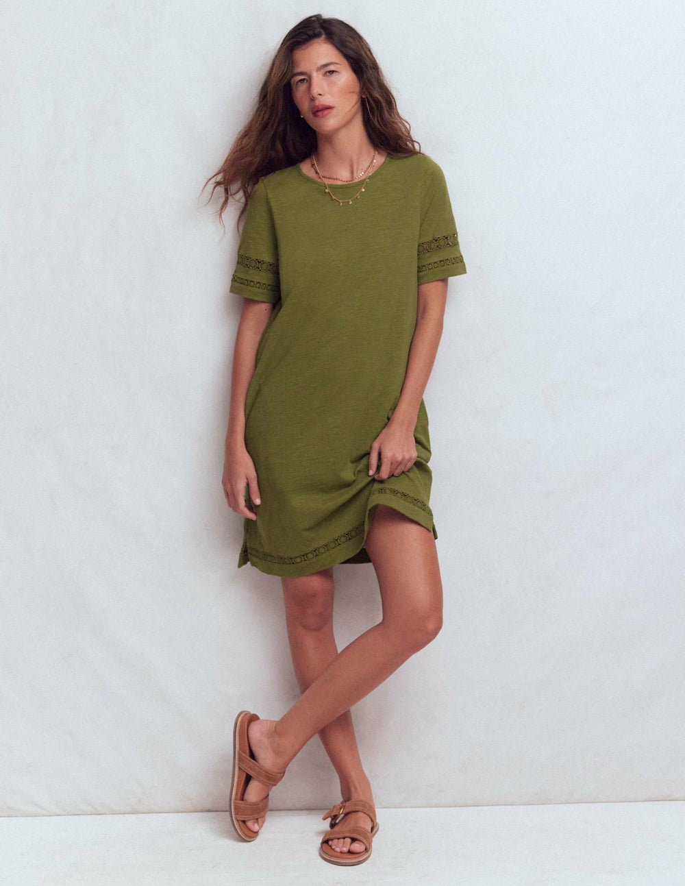 Hattie Jersey T-shirt Dress-Olive / Boden Online