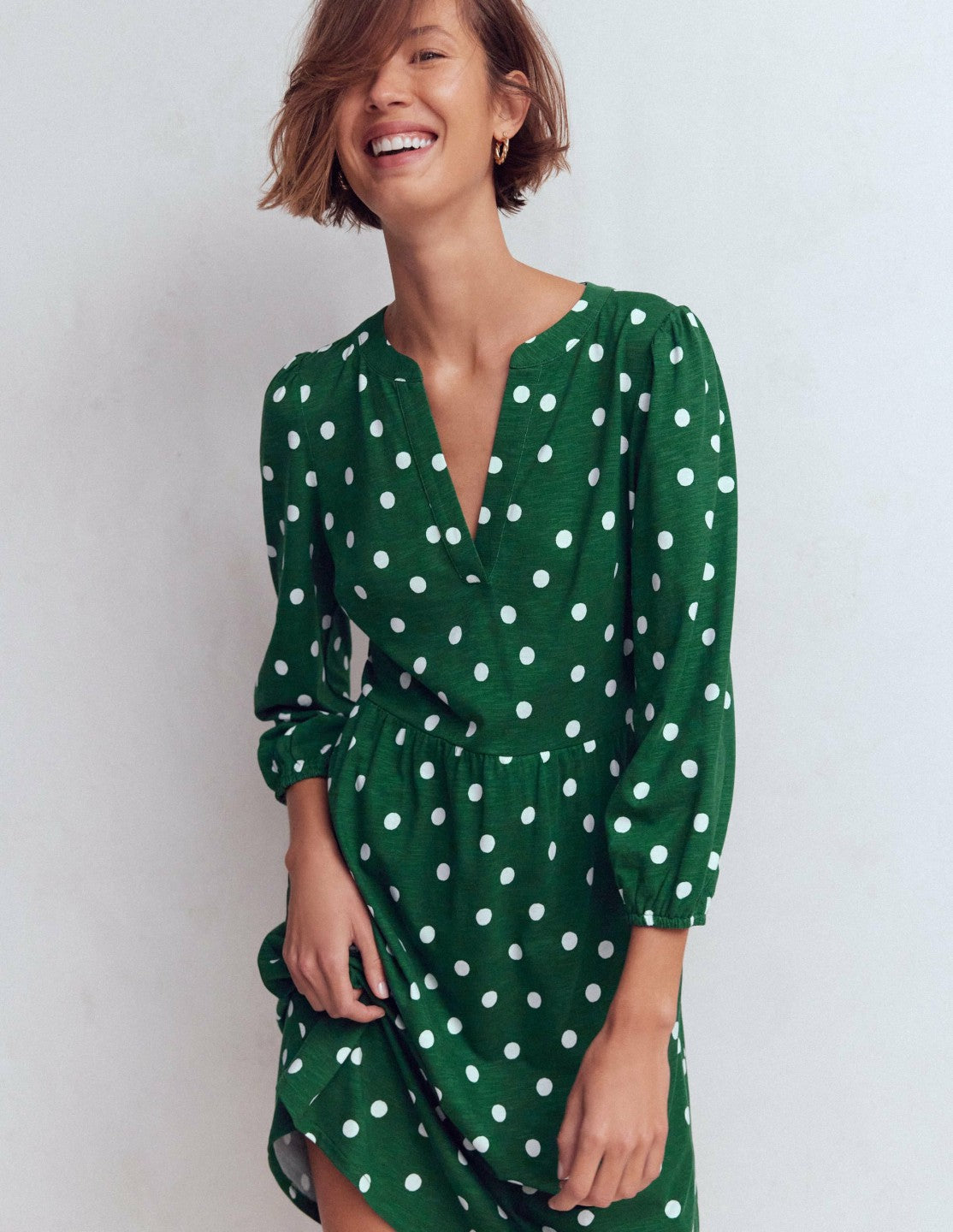 Cathy Notch Neck Jersey Dress-Hunter Green, Painted Dot / Boden Discount