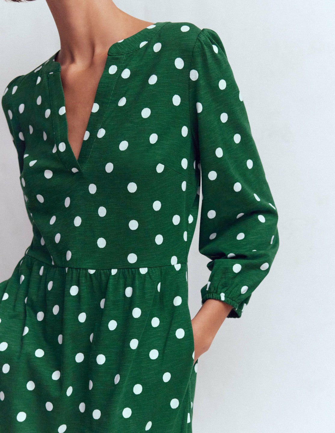 Cathy Notch Neck Jersey Dress-Hunter Green, Painted Dot / Boden Discount