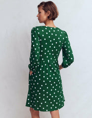 Cathy Notch Neck Jersey Dress-Hunter Green, Painted Dot / Boden Discount