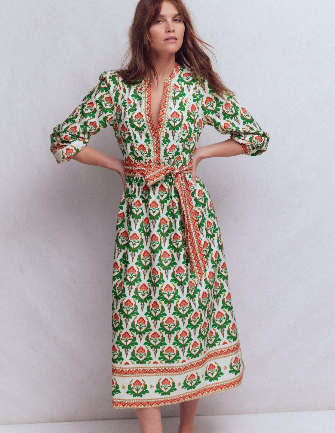 Cary Cotton Midi Dress-Multi, Ornamental Stamp / Boden us