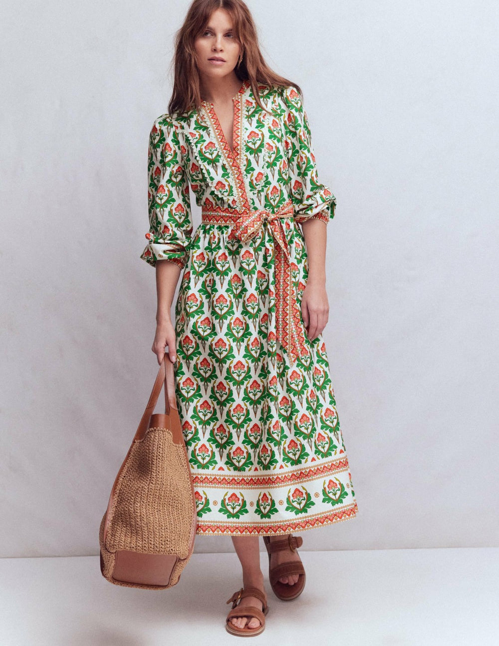 Cary Cotton Midi Dress-Multi, Ornamental Stamp / Boden us