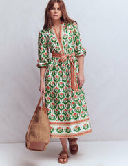 Cary Cotton Midi Dress-Multi, Ornamental Stamp / Boden us