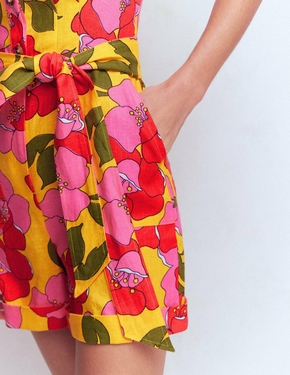 Kay Linen Playsuit-Yellow Radiant Bloom / Boden
