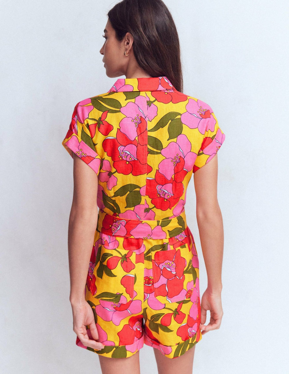 Kay Linen Playsuit-Yellow Radiant Bloom / Boden