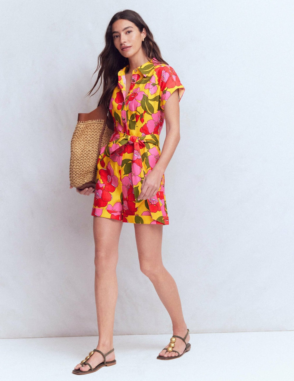 Kay Linen Playsuit-Yellow Radiant Bloom / Boden