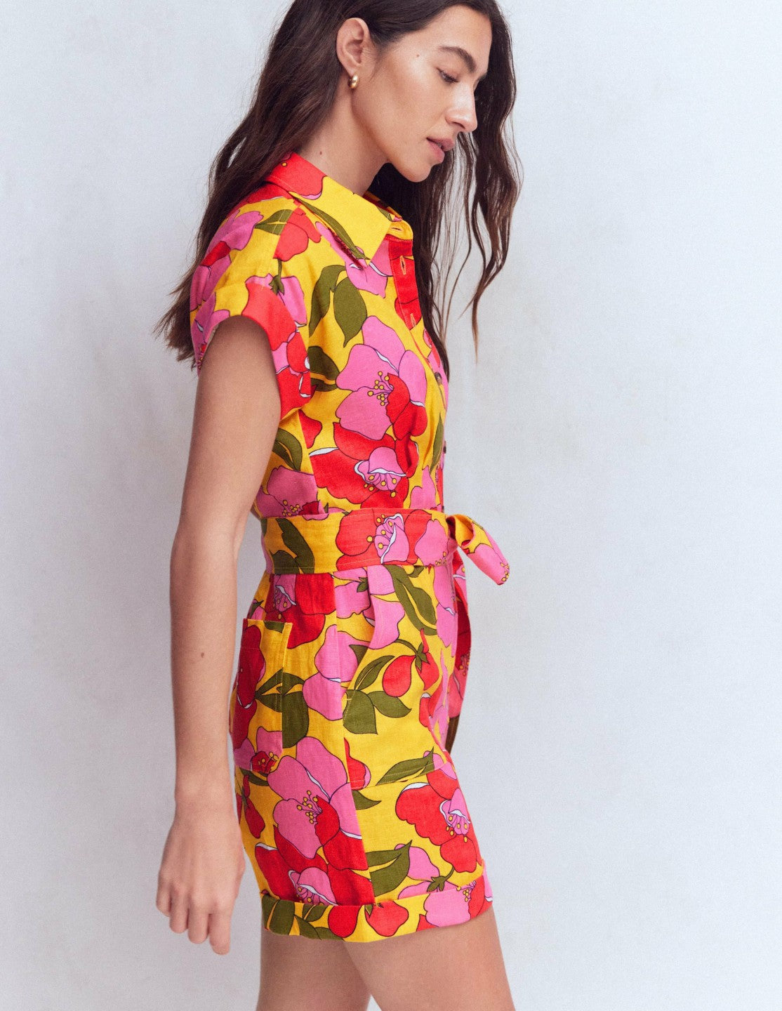 Kay Linen Playsuit-Yellow Radiant Bloom / Boden