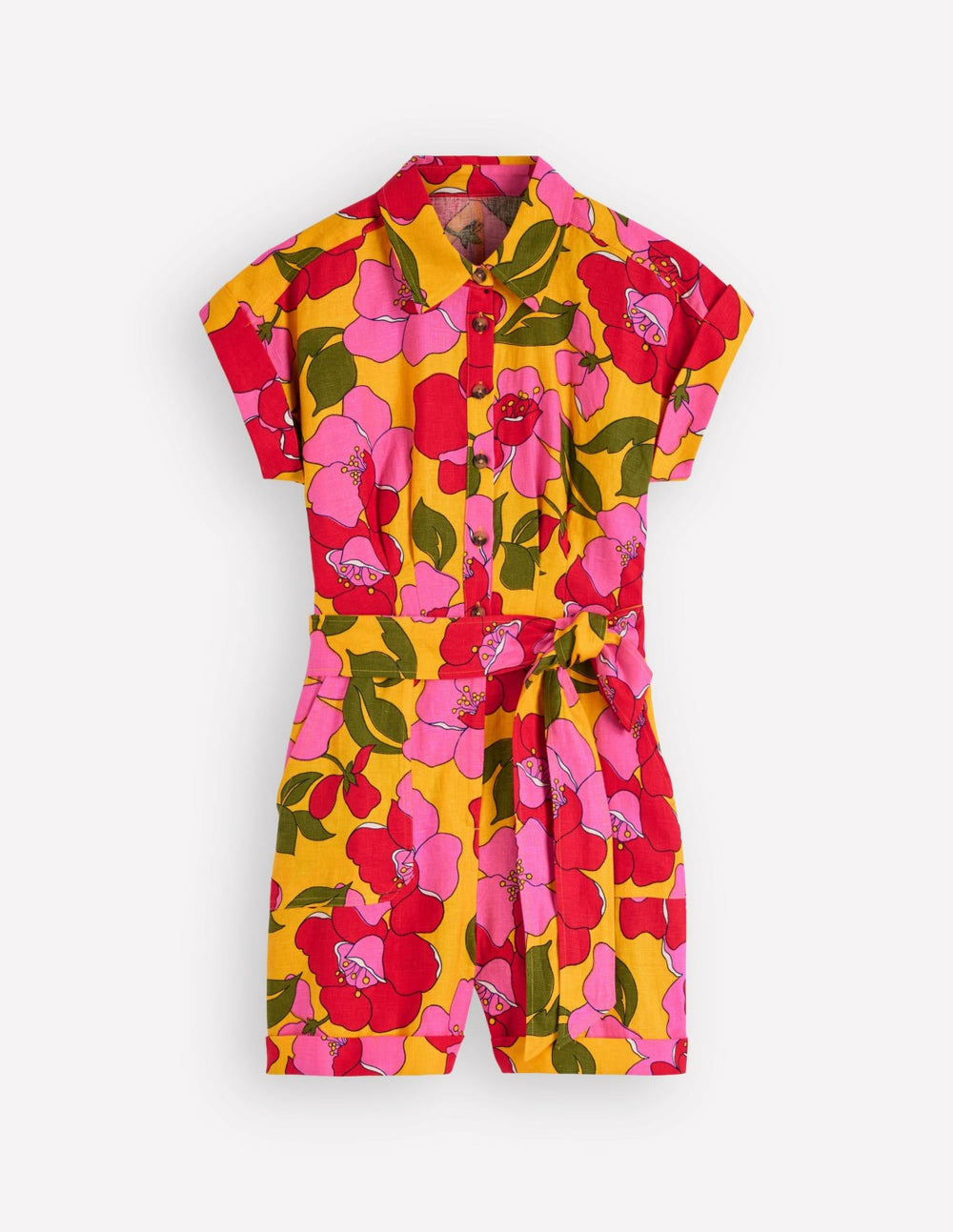 Kay Linen Playsuit-Yellow Radiant Bloom / Boden