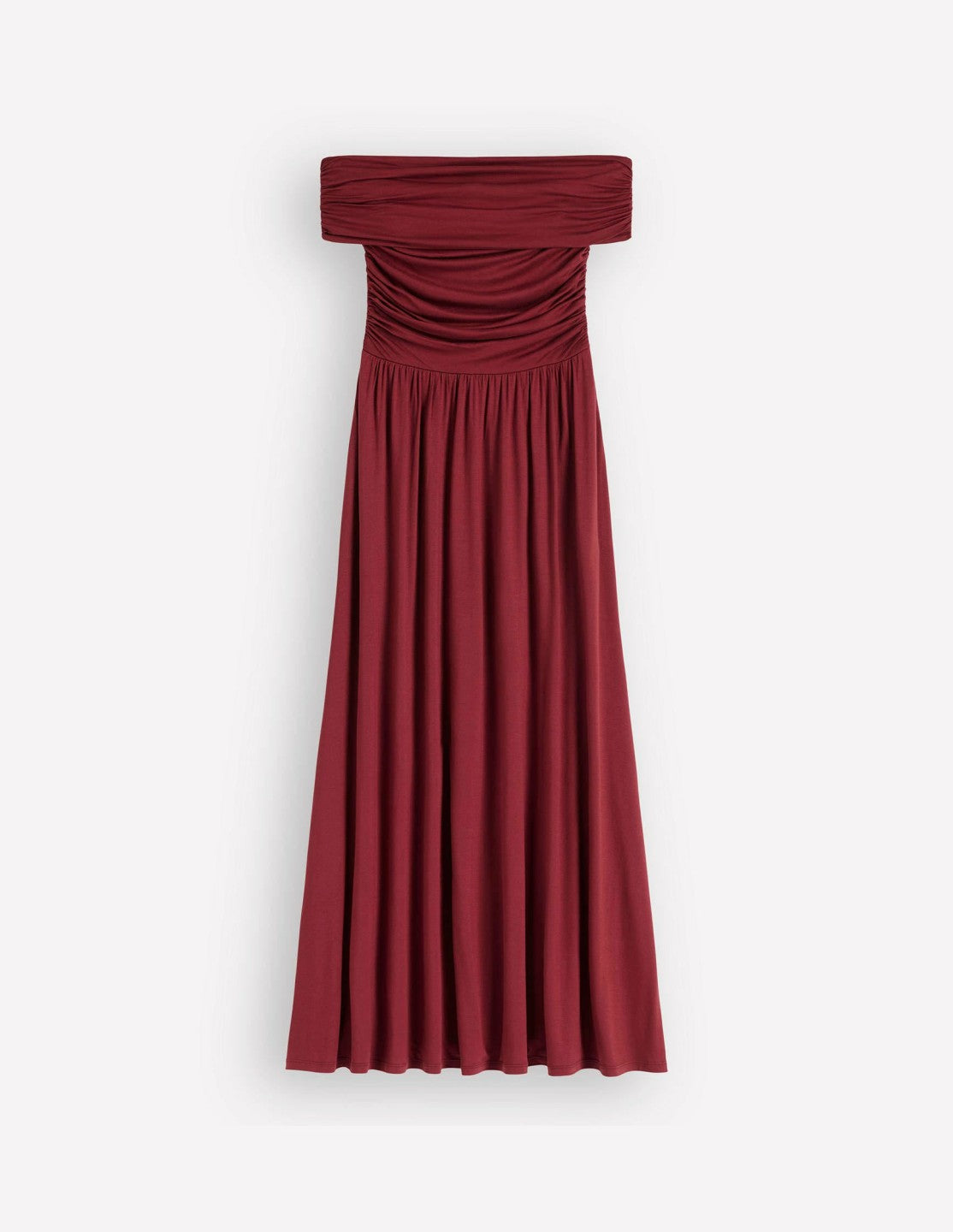 Ruched Bardot Jersey Dress-Burgundy / Boden Online