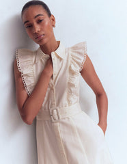 Ruffle Bodice Shirt Dress-White Broderie Trim / Boden