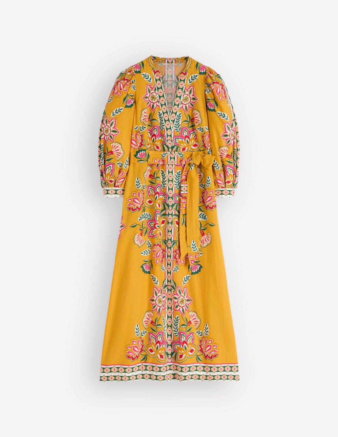 Octavia Linen Blend Dress-Yellow Blossom Elegance / Boden Sale